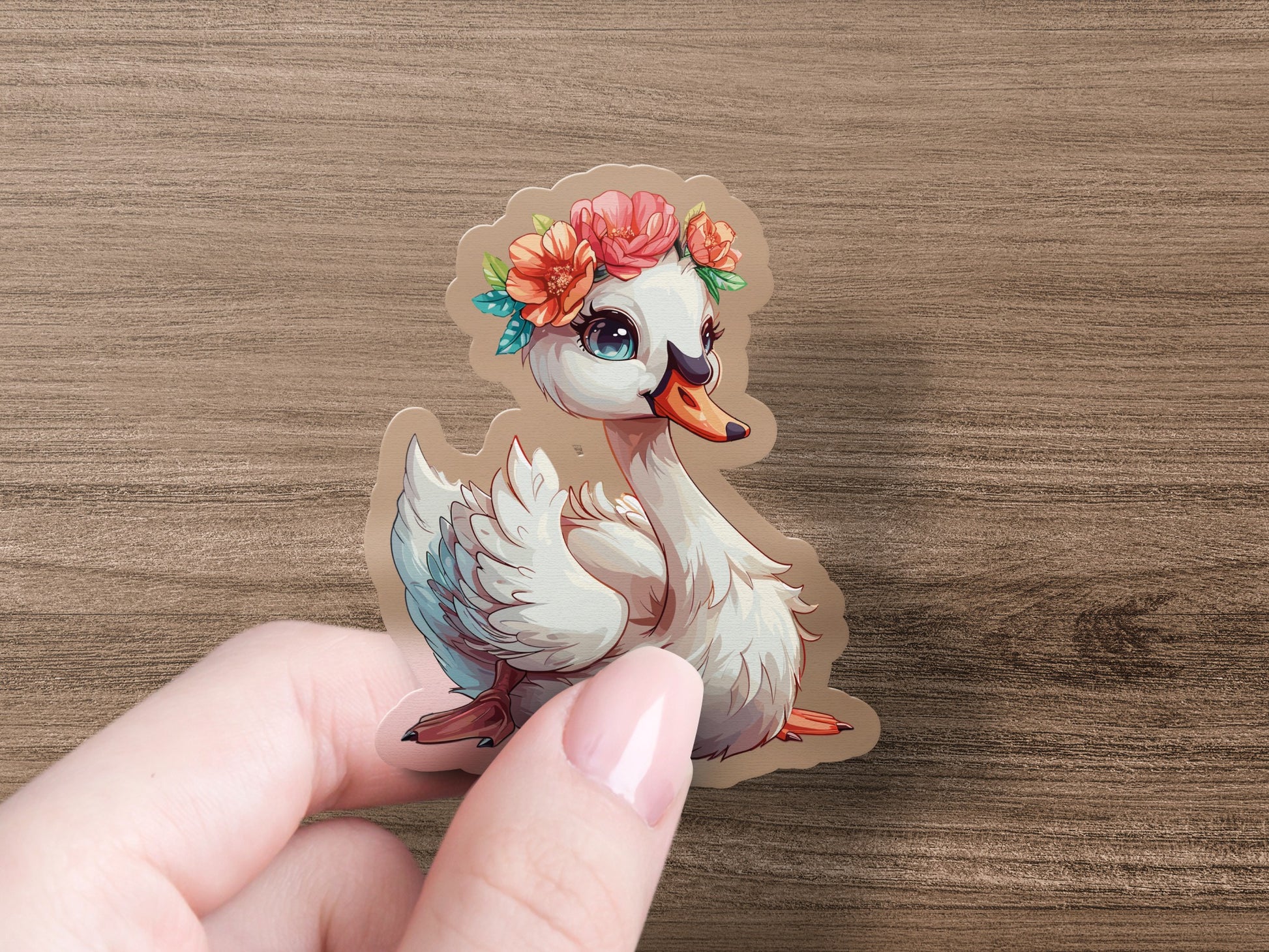 Floral Crown Adorned Duck Sticker product type