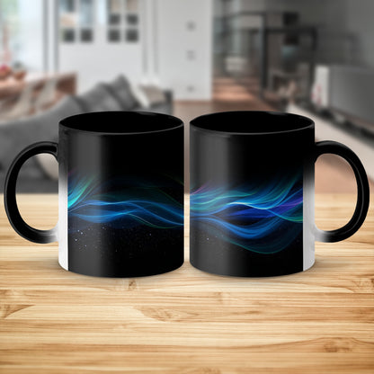 Black Mug with Elegant Blue Wave Design Product