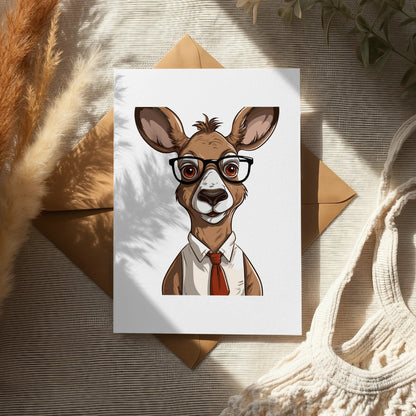 Quirky Kangaroo Art Print, Geeky Animal Portrait with Glasses and Tie, Office Wall Decor, Unique Gift Idea for Nerds and Animal Lovers