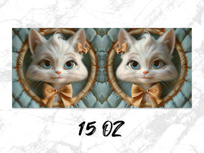 Cute Cat Digital Art Print, Twin Kitten Illustration, Home Decor Wall Art, 15 OZ Size Design, Pet Lover Gift Idea
