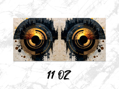 Abstract Owl Eyes Art Mug, Unique Coffee Mug, 11 Oz Capacity, Kitchen Decor, Office Desk Accessory, Gift Idea