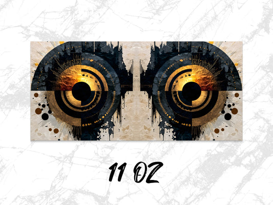 Abstract Owl Eyes Art Mug, Unique Coffee Mug, 11 Oz Capacity, Kitchen Decor, Office Desk Accessory, Gift Idea