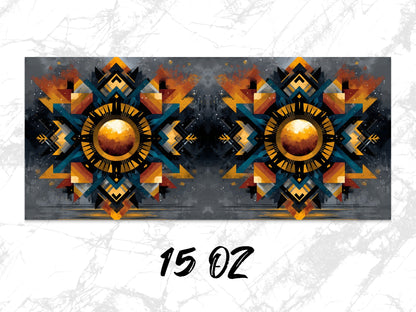 Aztec Sun Wall Art, Colorful Geometric Canvas Print, Modern Tribal Decor, 15 oz Canvas, Abstract Ethnic Artwork for Home