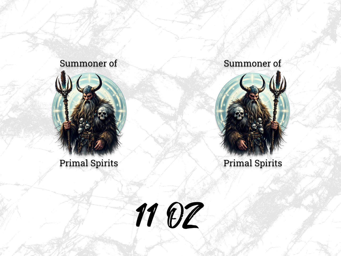 Primal Spirits Summoner Skull Mug, Fantasy Art Coffee Cup, 11 oz Unique Gift Idea, Mystical Warrior Graphic Drinkware