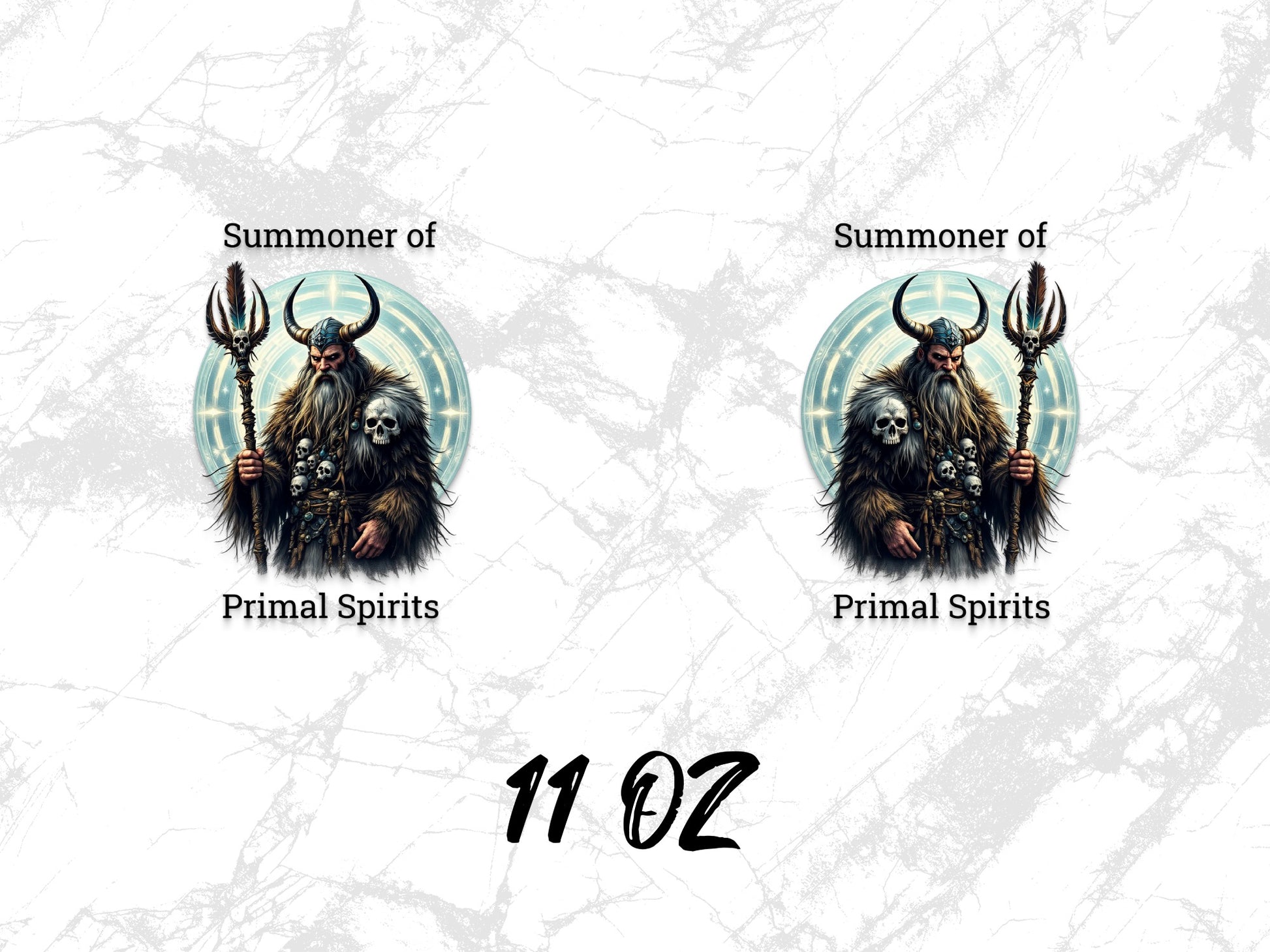 Primal Spirits Summoner Skull Mug, Fantasy Art Coffee Cup, 11 oz Unique Gift Idea, Mystical Warrior Graphic Drinkware