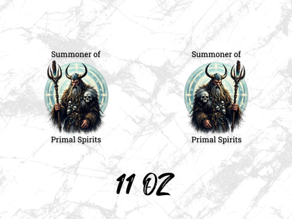 Primal Spirits Summoner Skull Mug, Fantasy Art Coffee Cup, 11 oz Unique Gift Idea, Mystical Warrior Graphic Drinkware