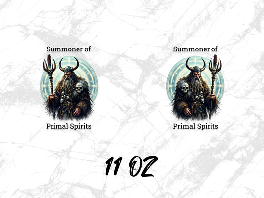 Primal Spirits Summoner Skull Mug, Fantasy Art Coffee Cup, 11 oz Unique Gift Idea, Mystical Warrior Graphic Drinkware