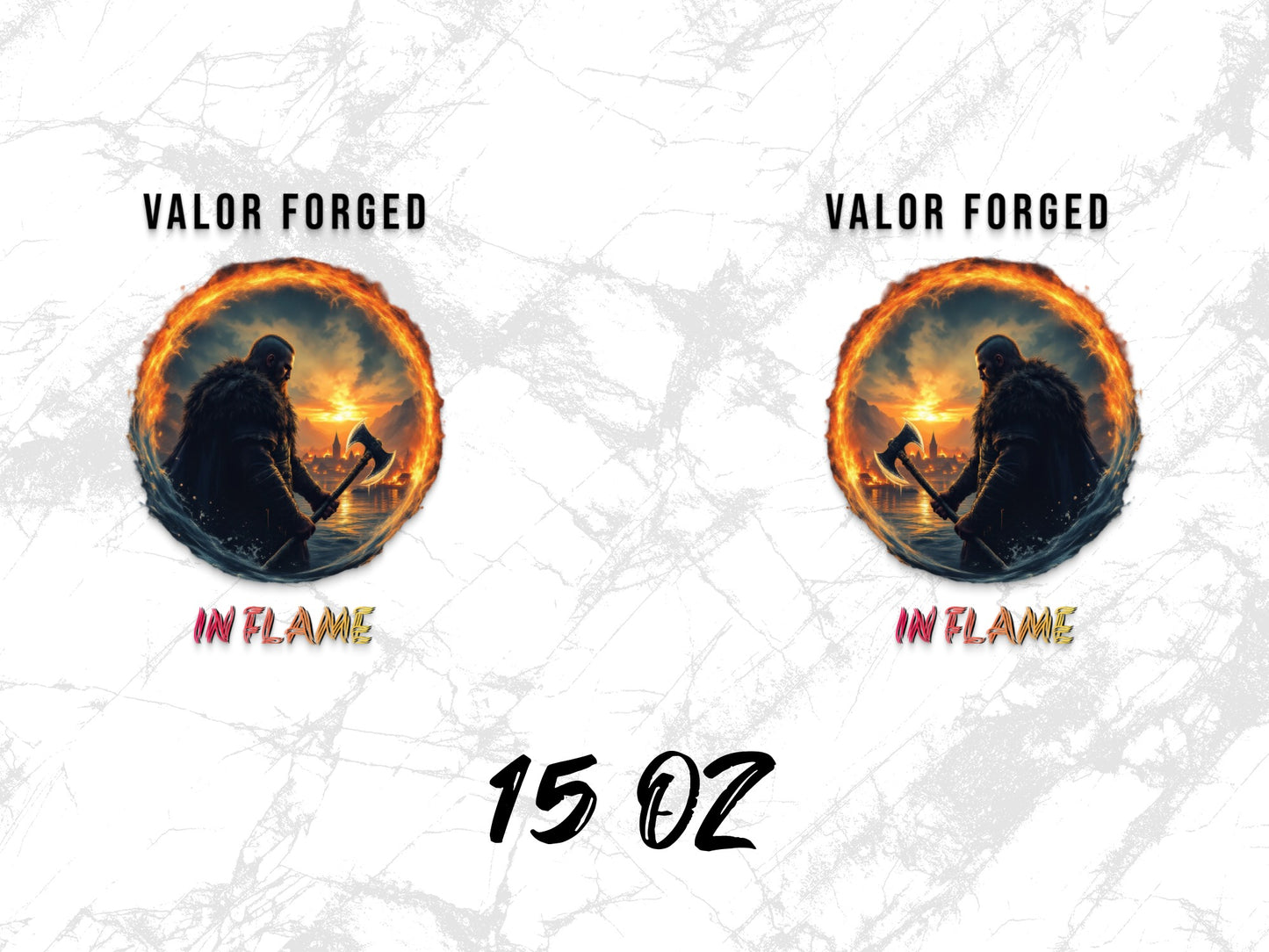 Valor Forged In Flame 15 oz Mug, Fantasy Warrior Silhouette, Fire Circle, Unique Coffee Cup Gift