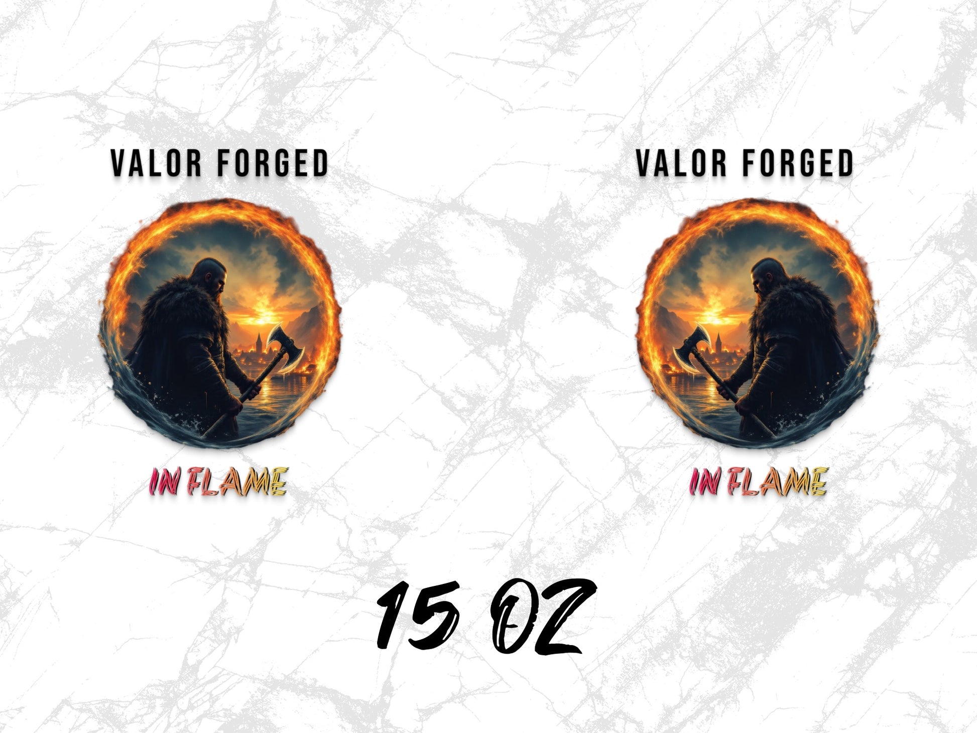 Valor Forged In Flame 15 oz Mug, Fantasy Warrior Silhouette, Fire Circle, Unique Coffee Cup Gift