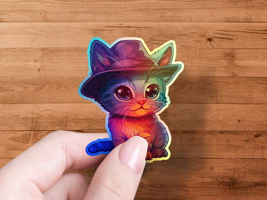 Cute Rainbow Hat Cat Sticker for Unique Product