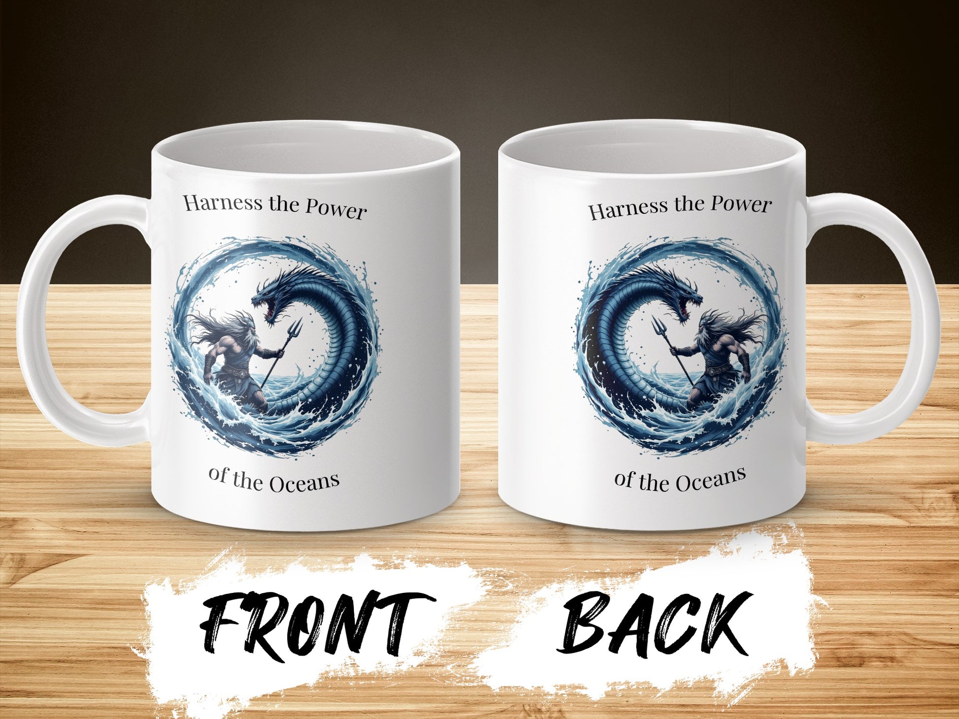 Ocean Wave Mug, Harness the Power of the Oceans, Unique Graphic Coffee Cup, Front and Back Design, Gift Idea