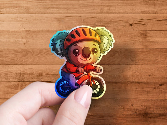 Cute Koala Riding Bicycle Sticker Cartoon product
