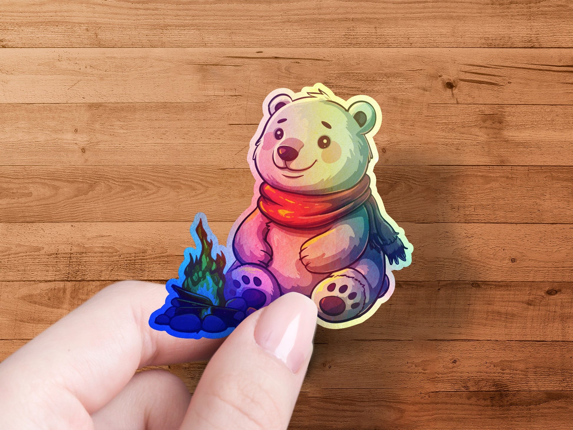 Cute Bear with Campfire Sticker Product