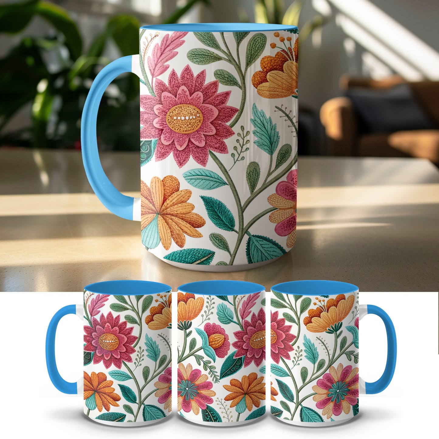 Colorful Floral Patterned Large Coffee Mug product