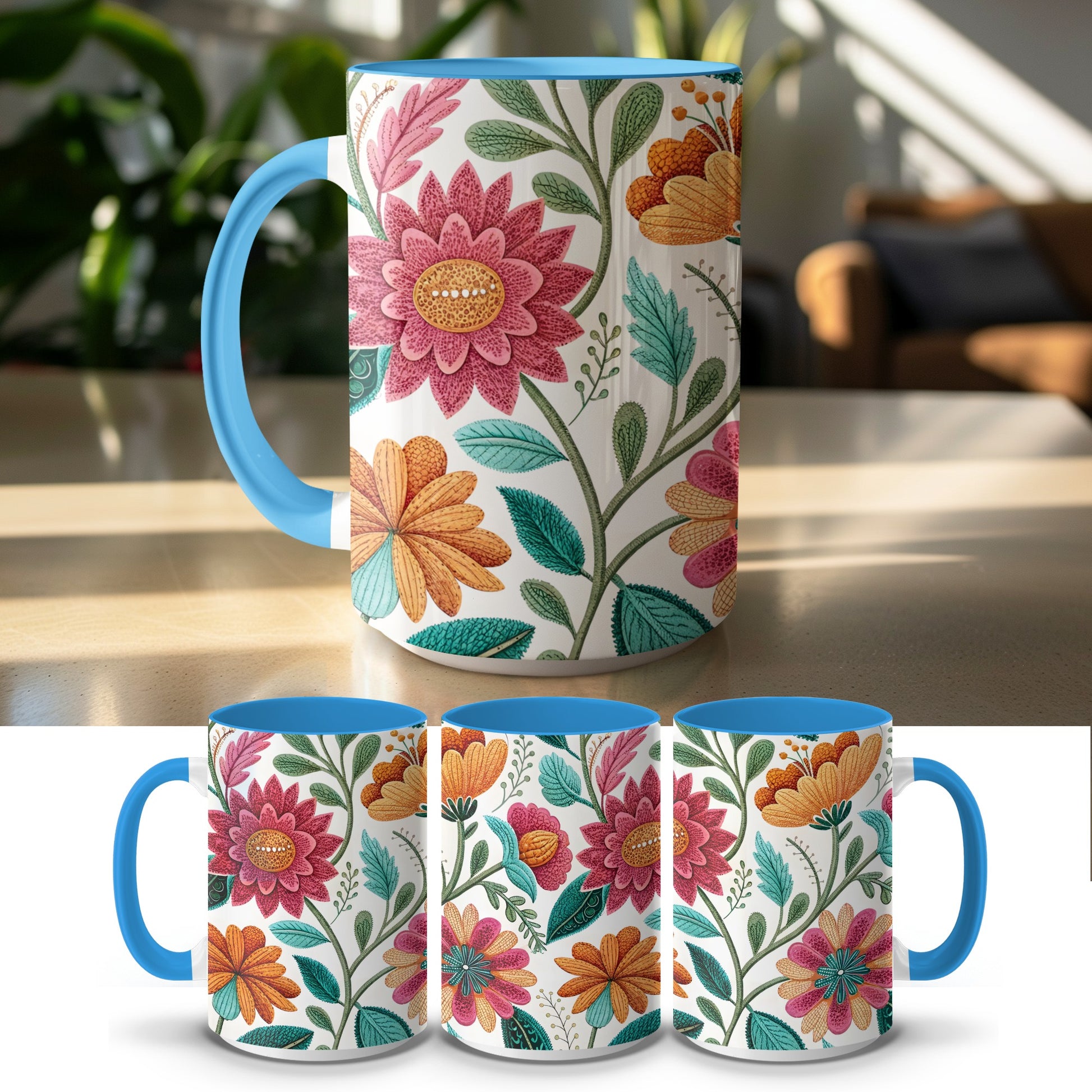 Colorful Floral Patterned Large Coffee Mug product