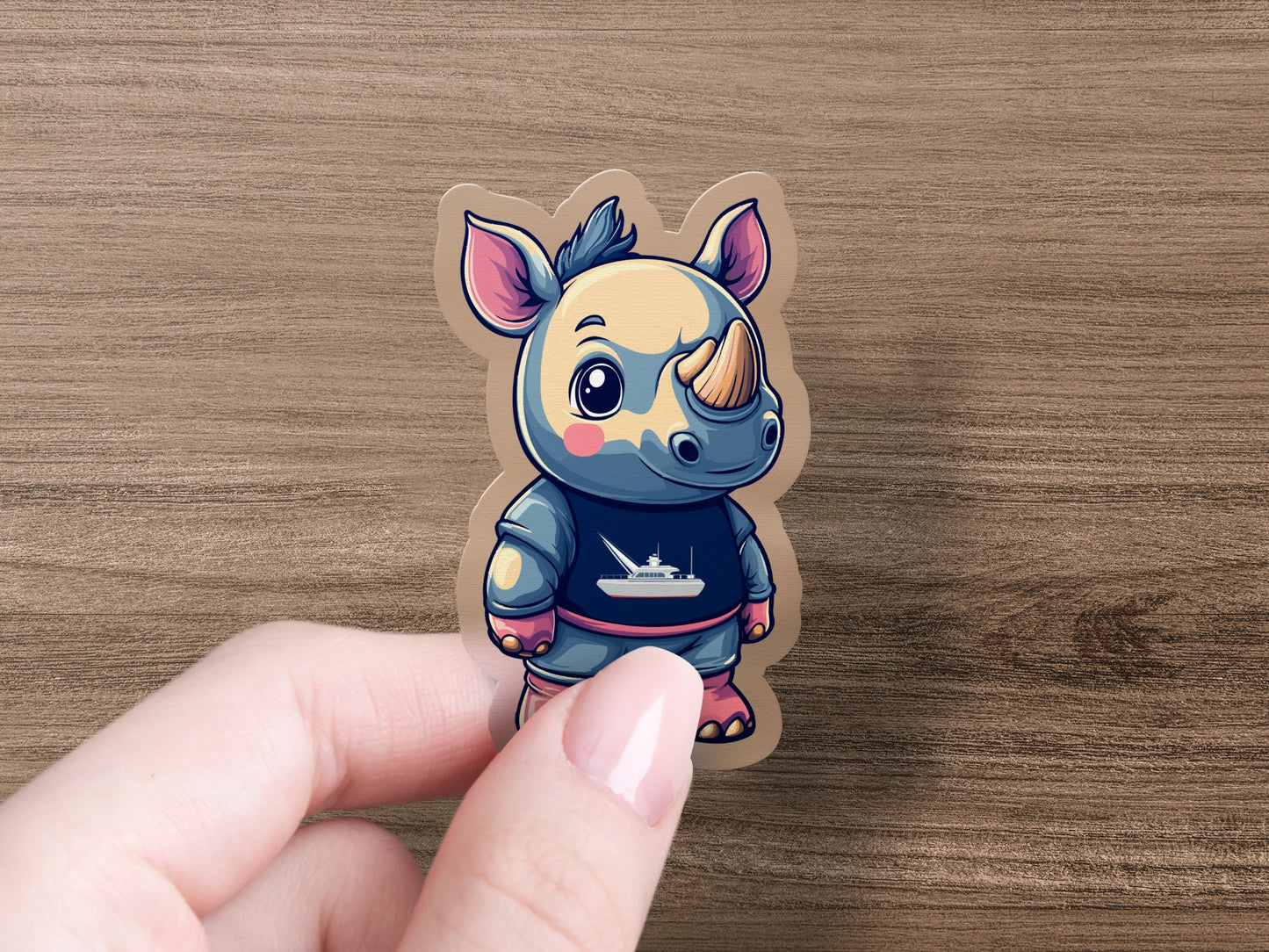 Cute Cartoon Rhino with Yacht Hoodie Sticker product type