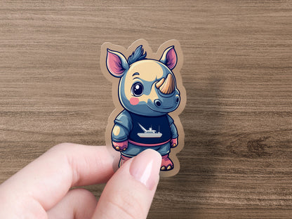 Cute Cartoon Rhino with Yacht Hoodie Sticker product type