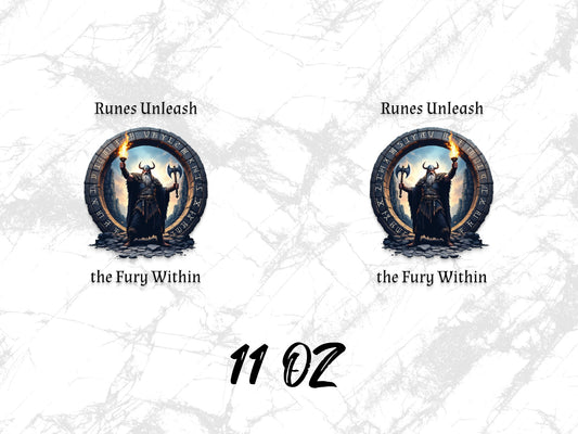 Viking Themed Coffee Mug 11 Oz - Runes Unleash the Fury Within, Norse Mythology Inspired Drinkware for Coffee Lovers