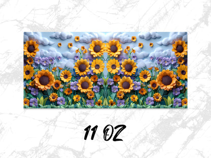 Colorful Sunflower and Purple Flower Field Printed Canvas Art, 11 Oz Decorative Wall Hanging