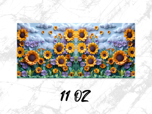 Colorful Sunflower and Purple Flower Field Printed Canvas Art, 11 Oz Decorative Wall Hanging
