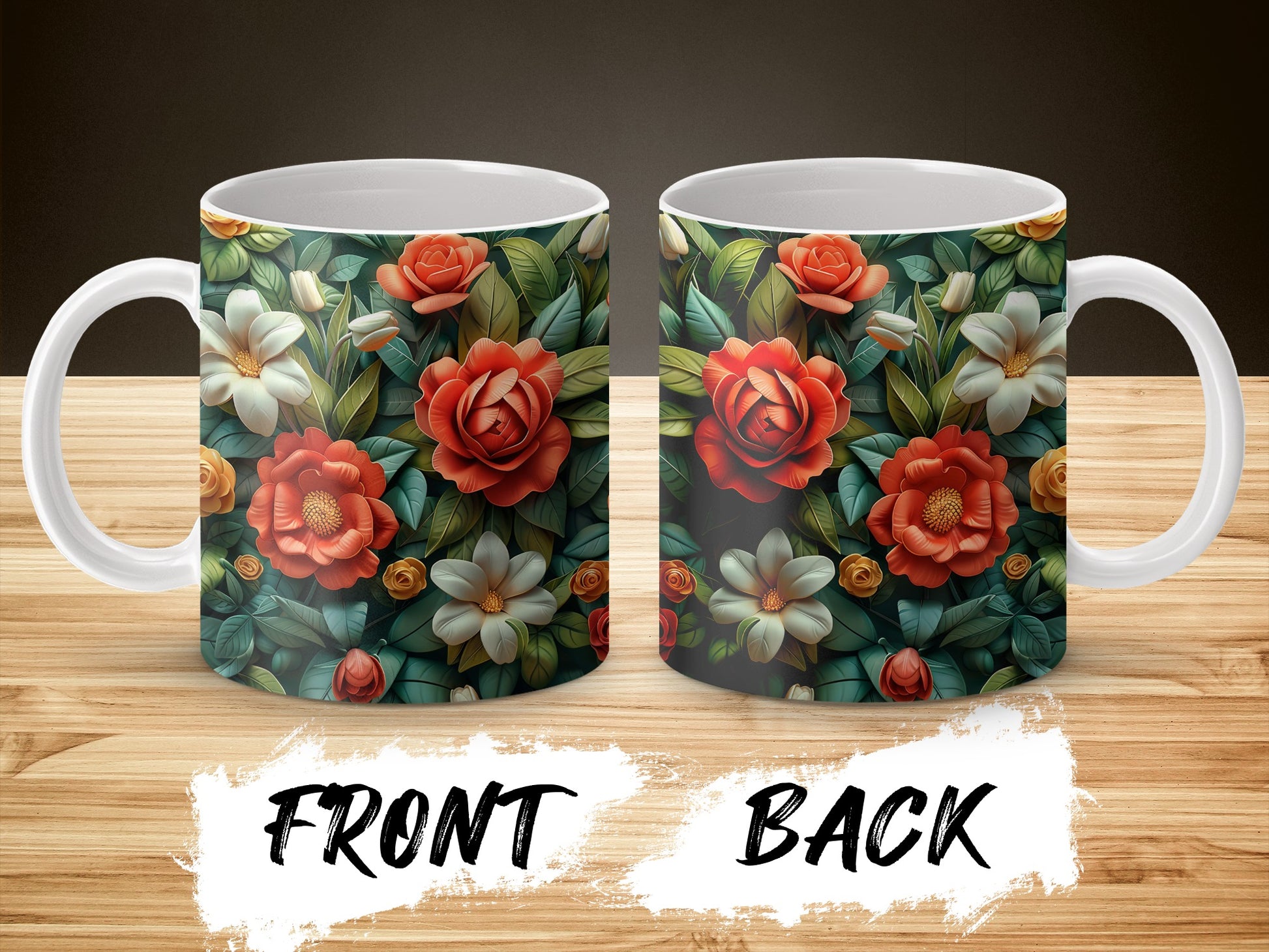 Floral Coffee Mug, Vibrant Red and Orange Flowers, Botanical Print, Gift for Garden Lovers, Ceramic Tea Cup, Home Decor