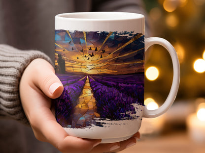 Vibrant Sunrise Over Lavender Field Ceramic Mug product