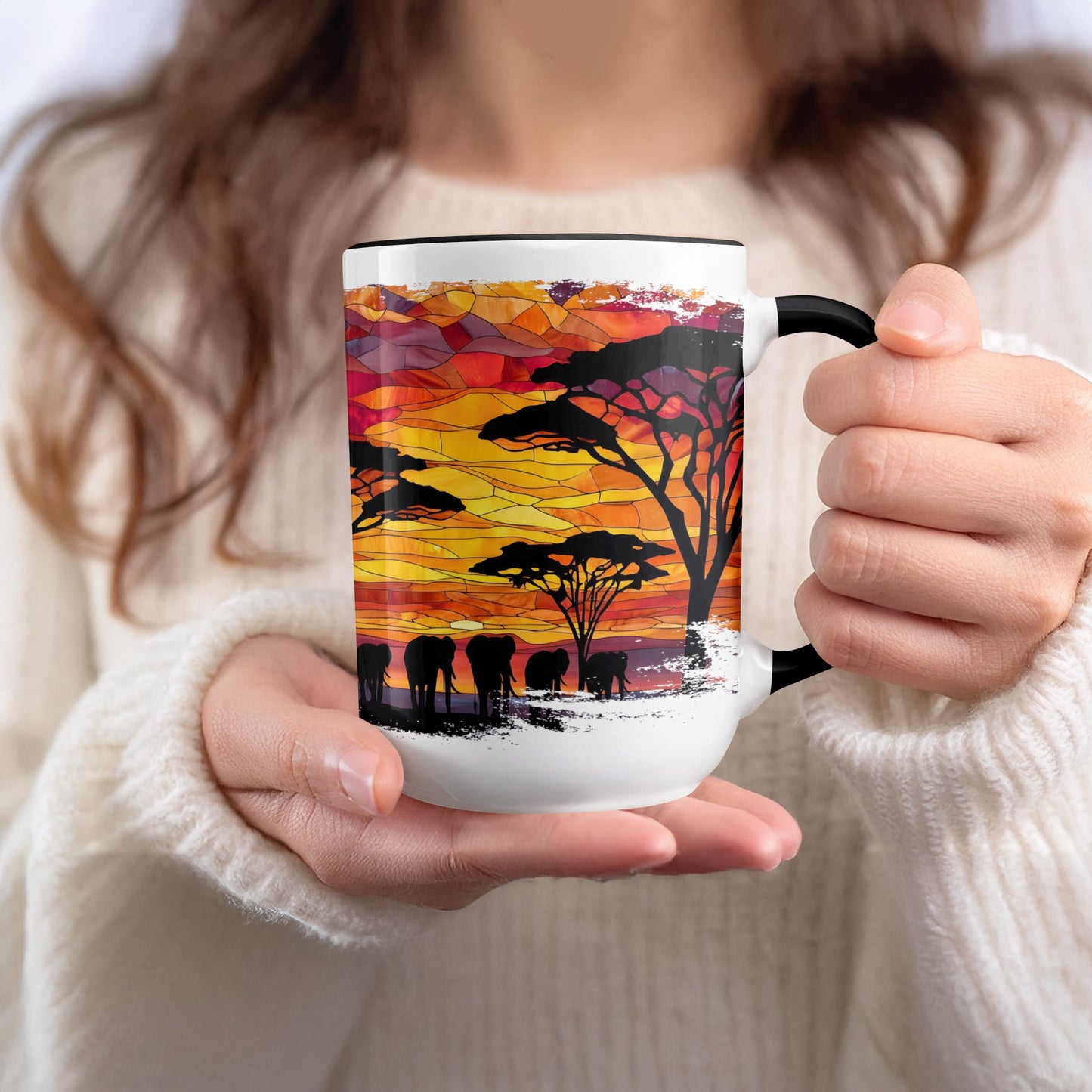 Safari Sunset Elephants Design Coffee Mug product