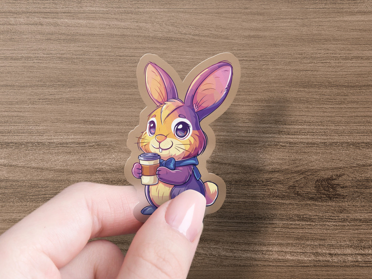Adorable Bunny with Coffee Cup Sticker product