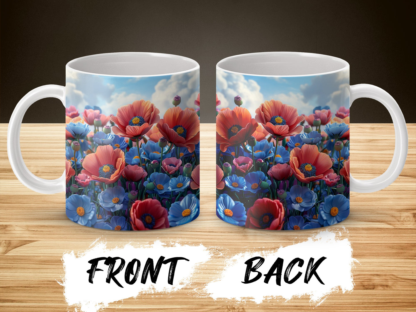 Colorful Poppy Flower Ceramic Mug, Floral Coffee Cup, Unique Gift for Garden Lovers, Vibrant Office Decor