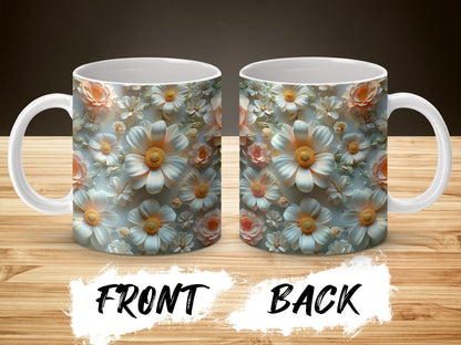 Floral Print Coffee Mug, Vintage Daisy Design, Ceramic Tea Cup, Unique Gift Idea, Double-Sided Flower Pattern