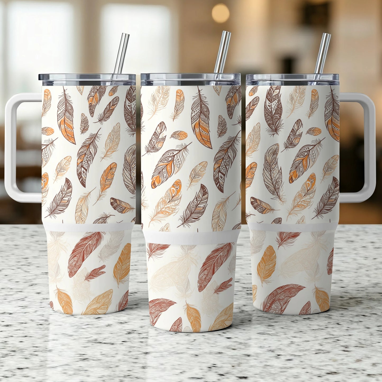 Autumn Leaves Insulated Tumblers Stainless Steel Travel Cups with Straws, Fall Pattern Drinkware Set
