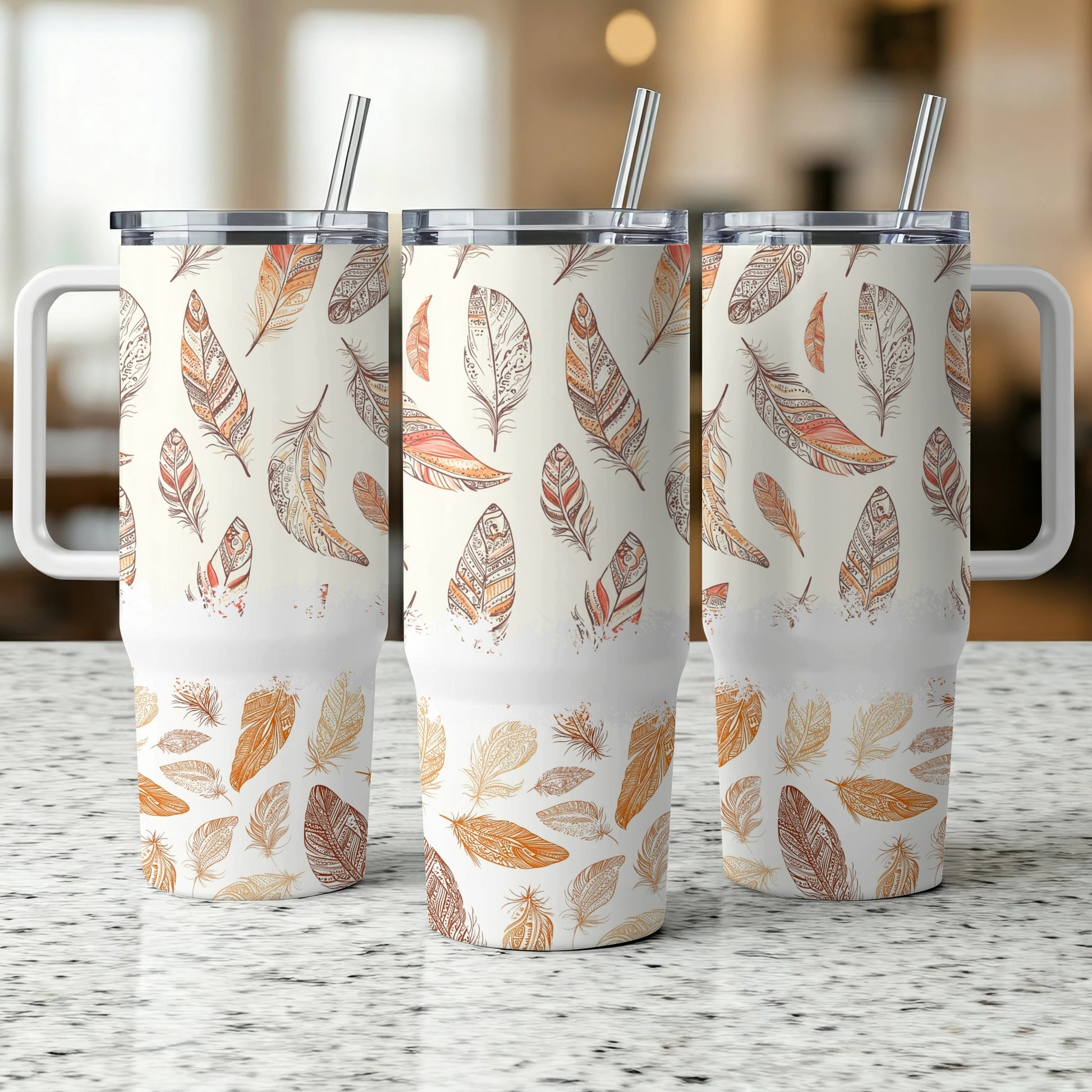 Autumn Leaf Pattern Insulated Tumblers, Stainless Steel Travel Mugs, Fall Themed Drinkware with Lids and Straws