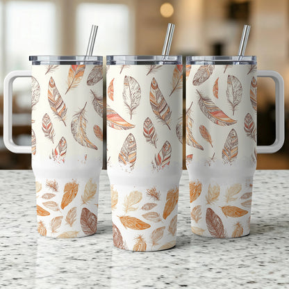 Autumn Leaf Pattern Insulated Tumblers, Stainless Steel Travel Mugs, Fall Themed Drinkware with Lids and Straws