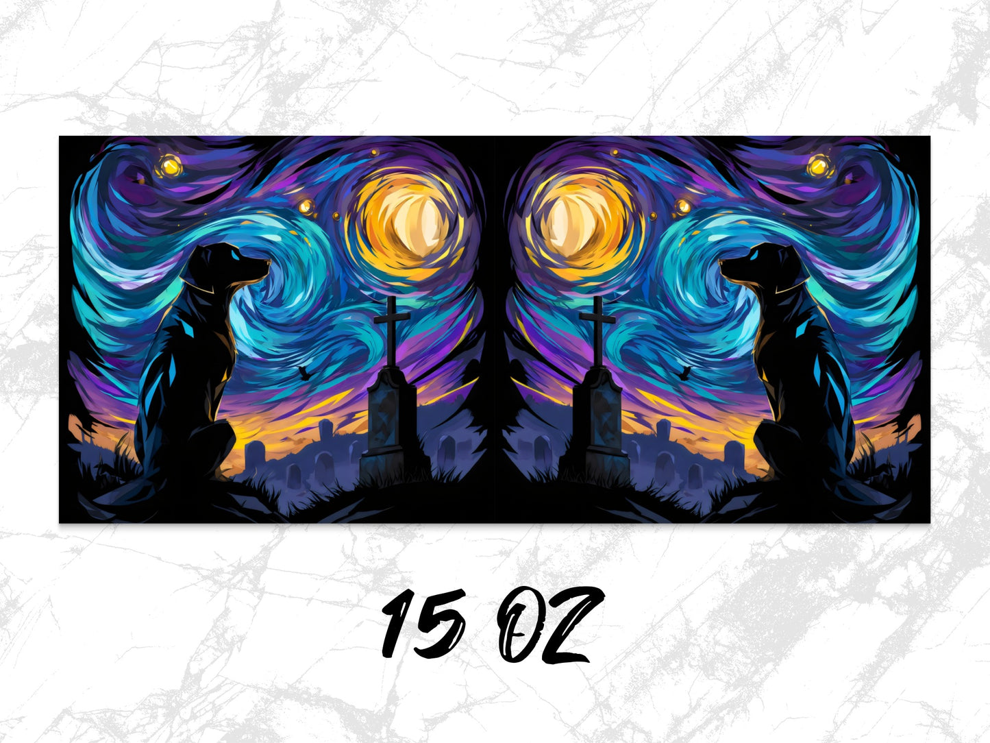 Van Gogh Inspired Starry Night Dual Dog Silhouette Canvas Print, 15 oz Artwork for Home Decor