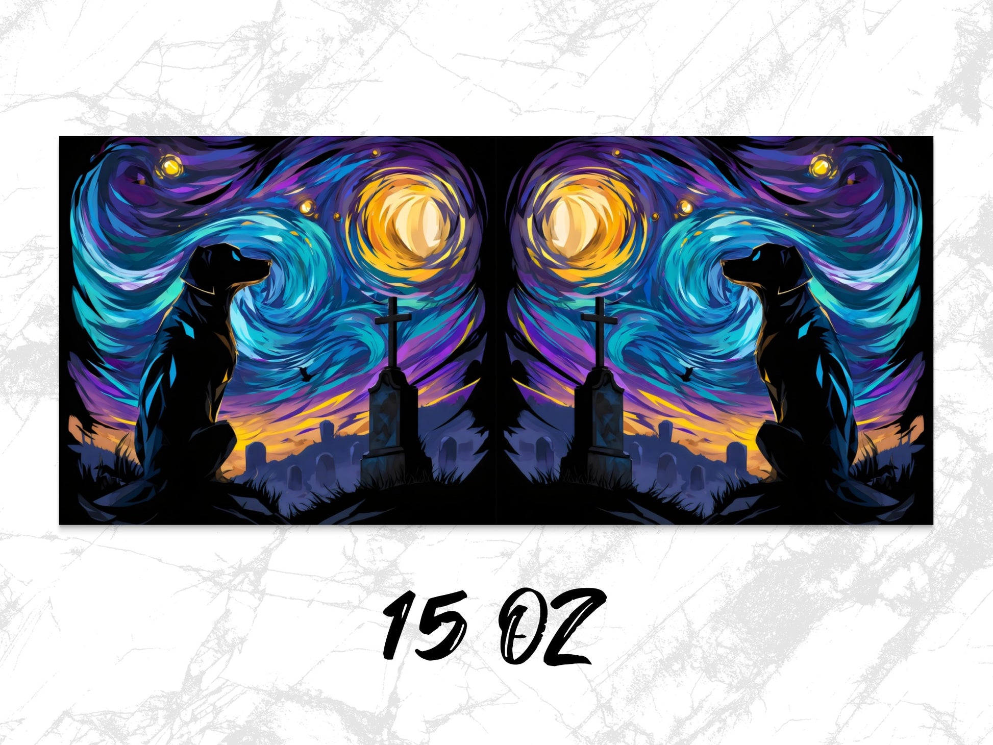 Van Gogh Inspired Starry Night Dual Dog Silhouette Canvas Print, 15 oz Artwork for Home Decor