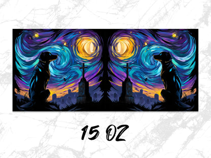 Van Gogh Inspired Starry Night Dual Dog Silhouette Canvas Print, 15 oz Artwork for Home Decor