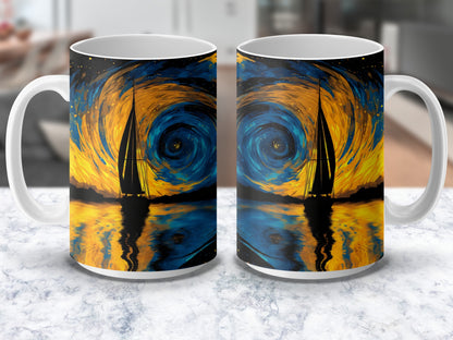 Starry Night Inspired Mug, Van Gogh Art Print, Ceramic Coffee Cup, Unique Artistic Gift, Blue and Yellow Color Palette