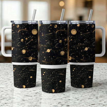 Galaxy Print Tumblers, Stainless Steel Insulated Cups with Straws, Space Themed Drinkware Set