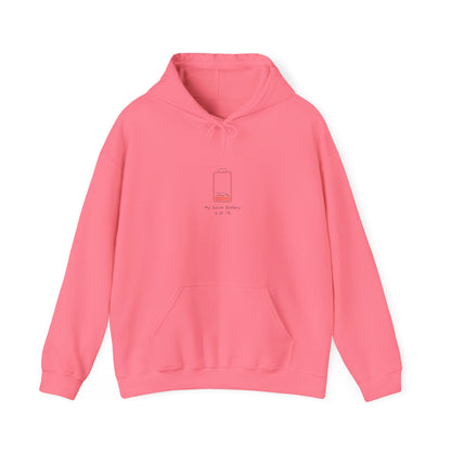 Pink hoodie with "My Social Battery is at 1%" graphic.