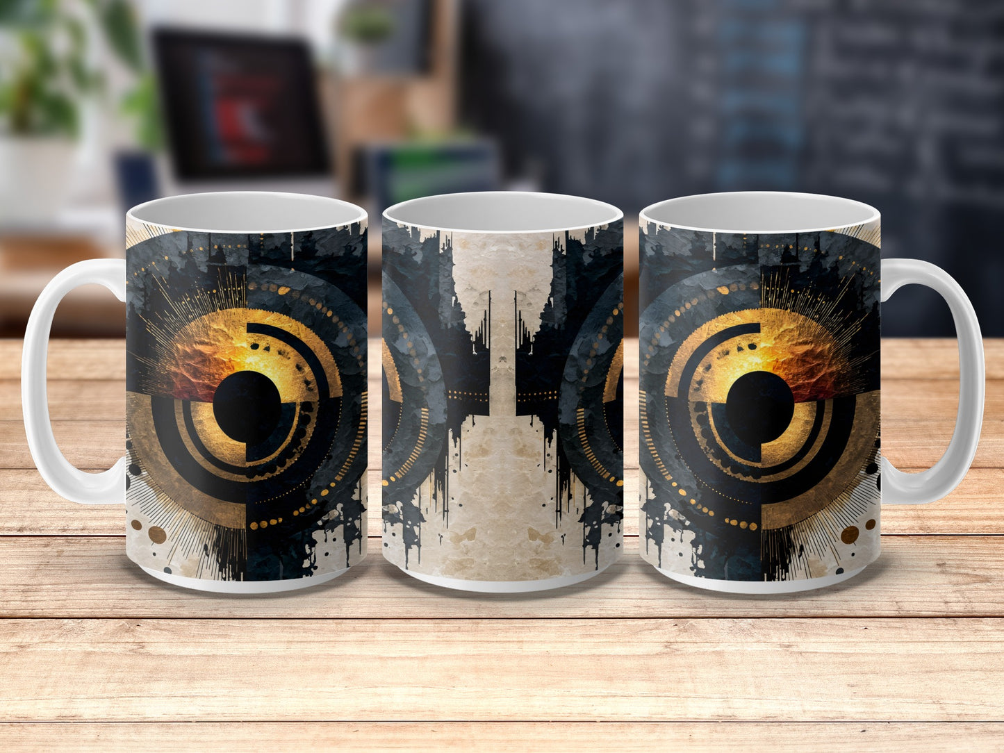 Abstract Art Coffee Mugs, Unique Modern Design, Set of Three, Stylish Home Decor, Artistic Drinkware, Perfect Gift Idea