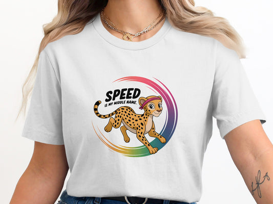 Speed Is My Middle Name Rainbow Cheetah Shirt product