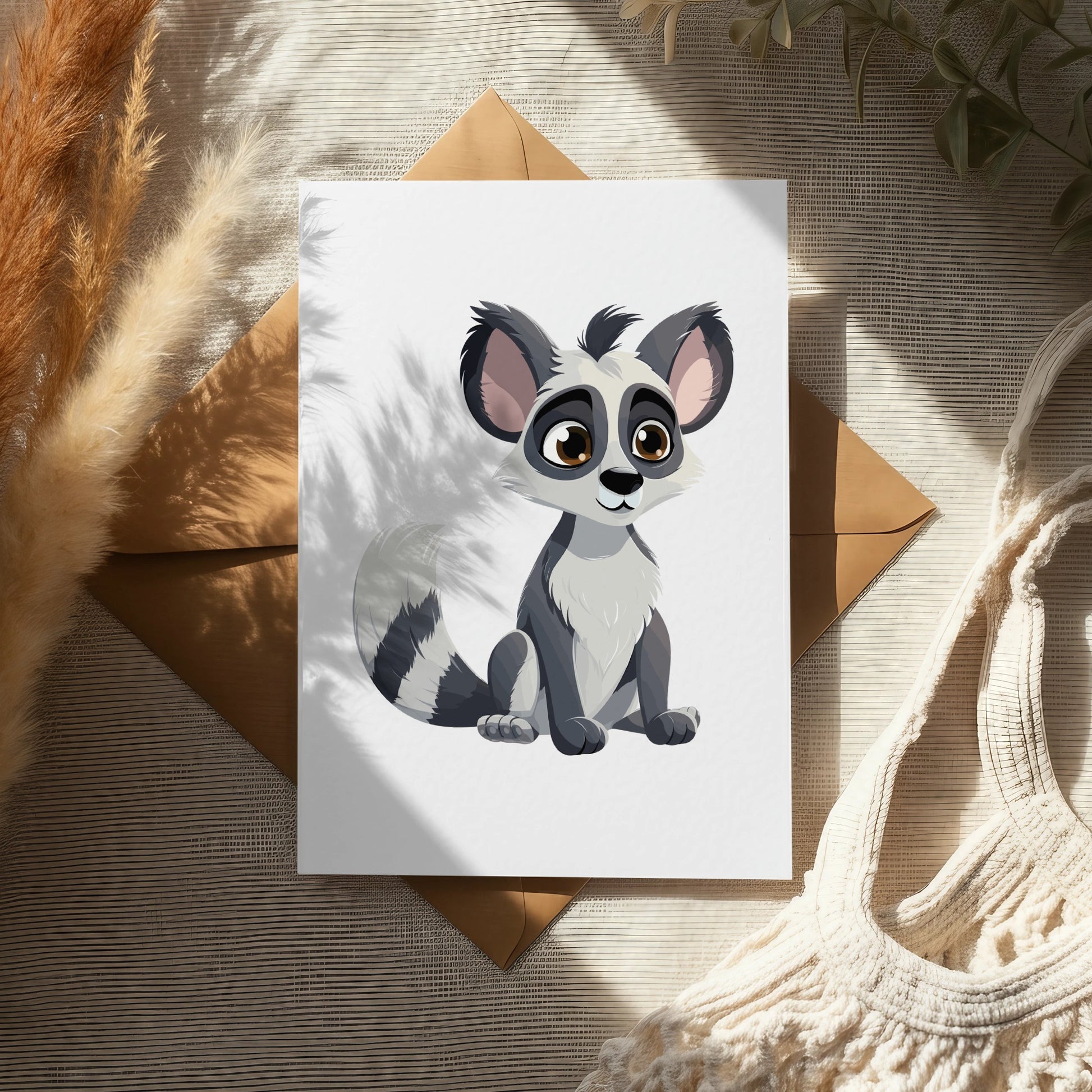 Cute Cartoon Lemur Print, Adorable Animal Wall Art, Kids Room Decor, Nursery Poster, Gray White