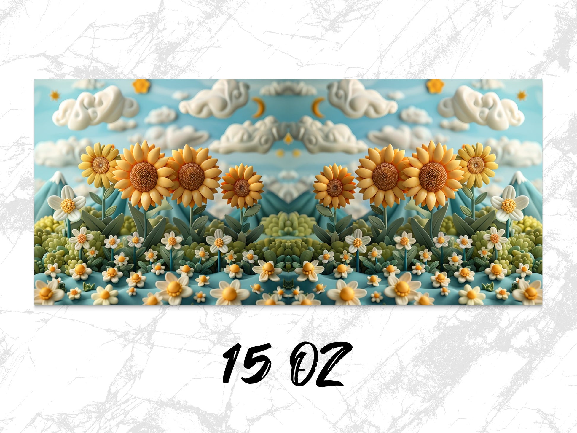 Sunflower and Clouds Coffee Mug, Floral Sky Art Cup, Unique 15 oz Ceramic Mug for Gift