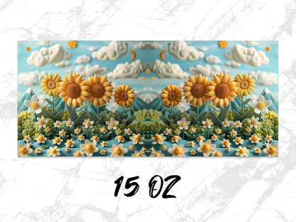Sunflower and Clouds Coffee Mug, Floral Sky Art Cup, Unique 15 oz Ceramic Mug for Gift