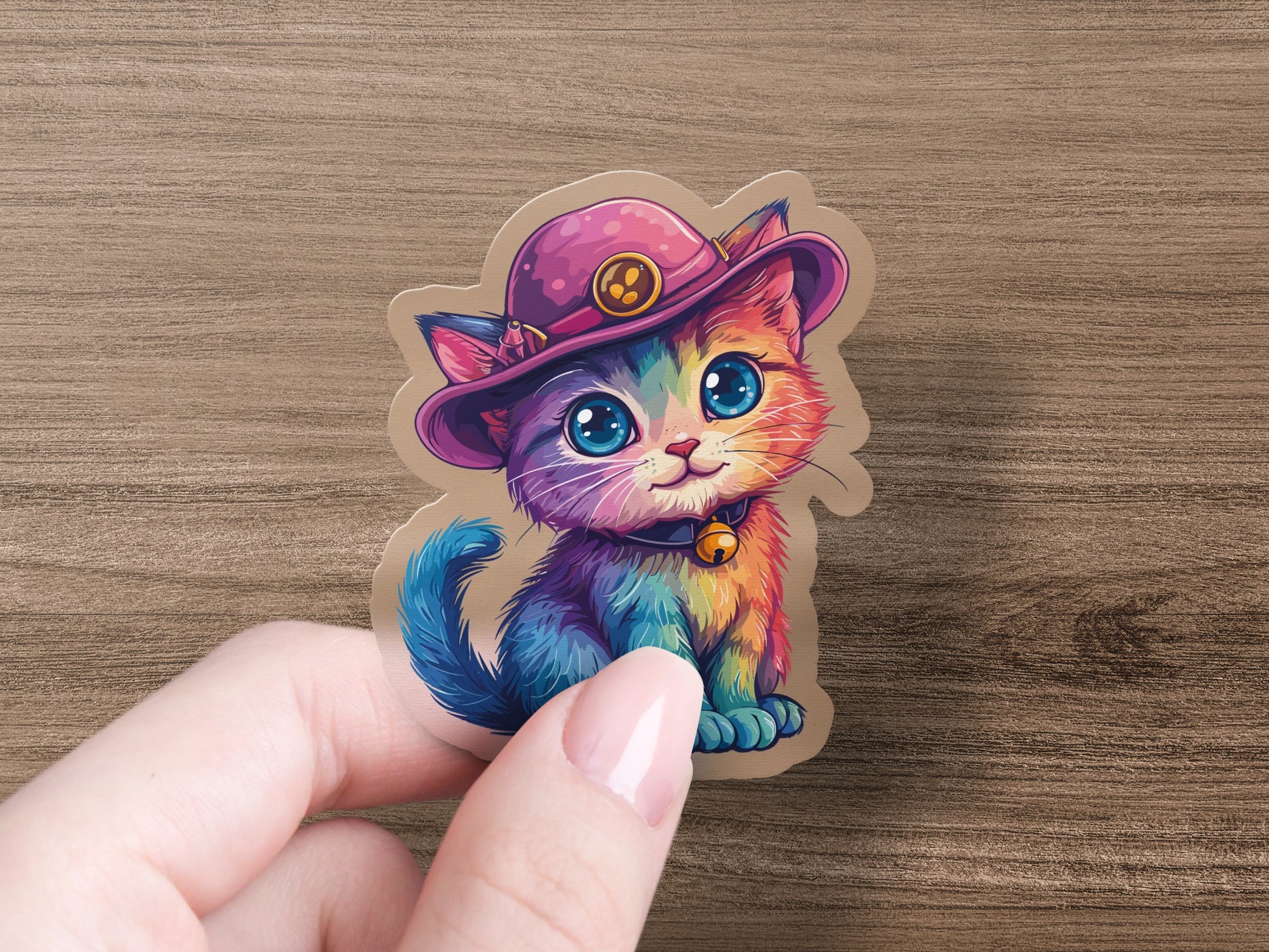 Cute Colorful Cat With Hat Sticker product