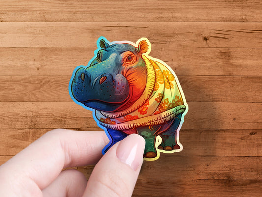 Colorful Hippo in Sweater Design Sticker product type