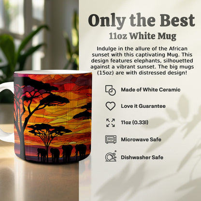 African Sunset Design Elephants 11oz White Mug product