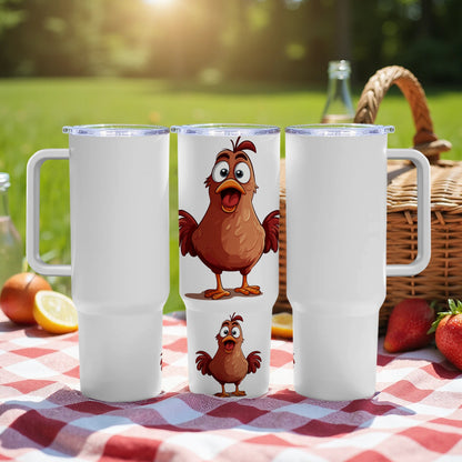 Cartoon Chicken Travel Mug, Insulated Tumbler for Hot and Cold Drinks, Picnic Accessory, Gift Idea