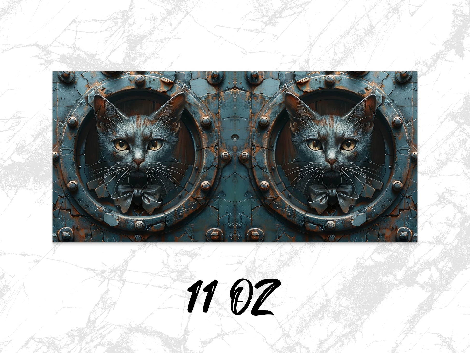 Steampunk Cat Mug 11 oz - Unique Metallic Cat Art Coffee Cup, Fantasy Kitten Lover Gift, Turquoise Accent