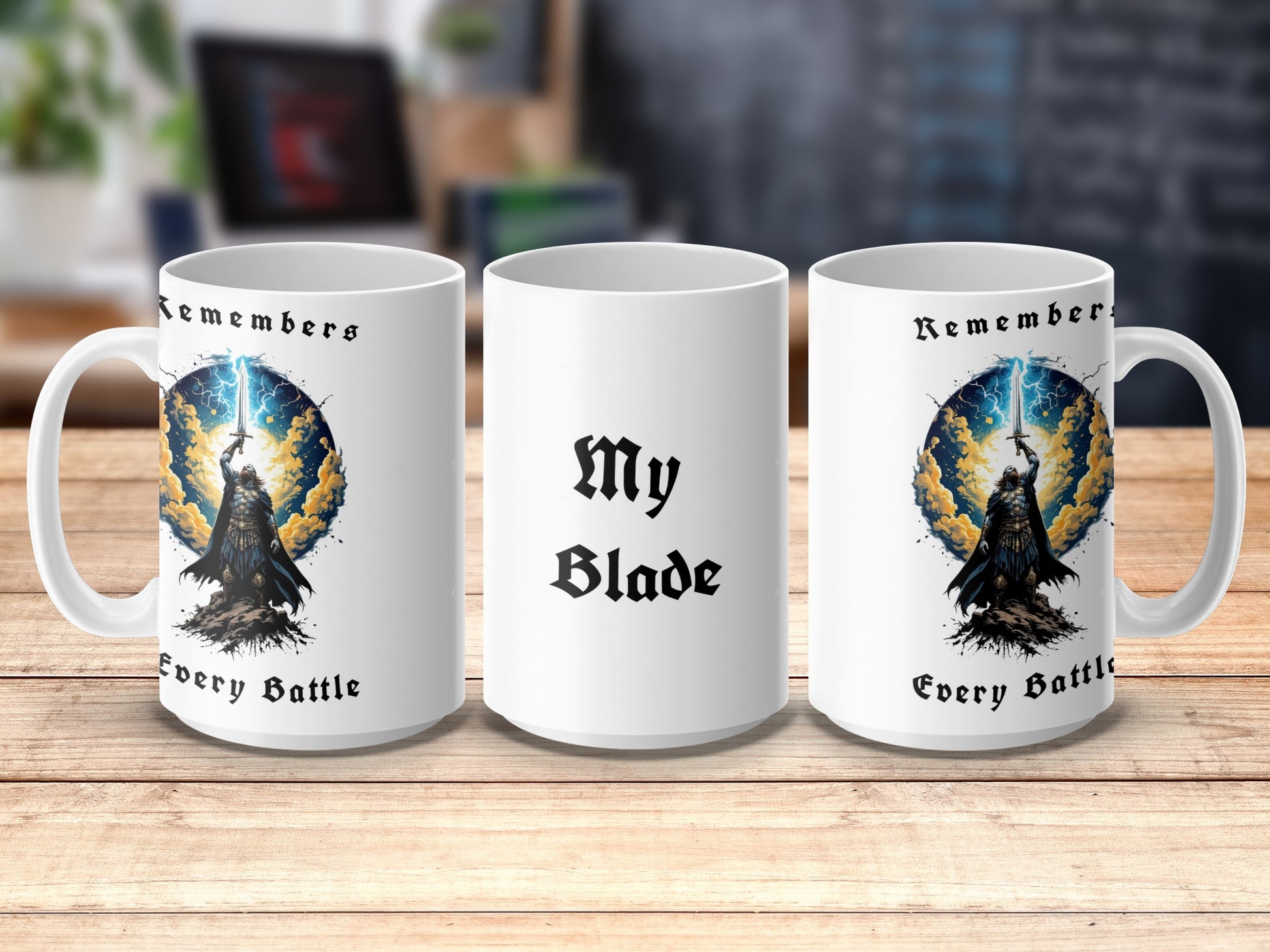 Fantasy Knight Mug, Remember My Blade Every Battle, Warrior Gift, Novelty Coffee Cup, Unique Graphic Print Mug, Epic Design